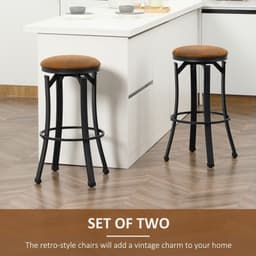 image-Bar Stools Set of 2 Microfiber Cloth Bar Chairs W/ Steel Legs Brown