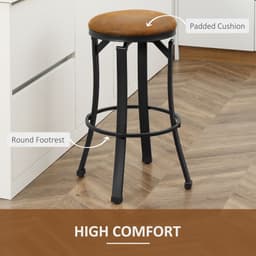 image-Bar Stools Set of 2 Microfiber Cloth Bar Chairs W/ Steel Legs Brown