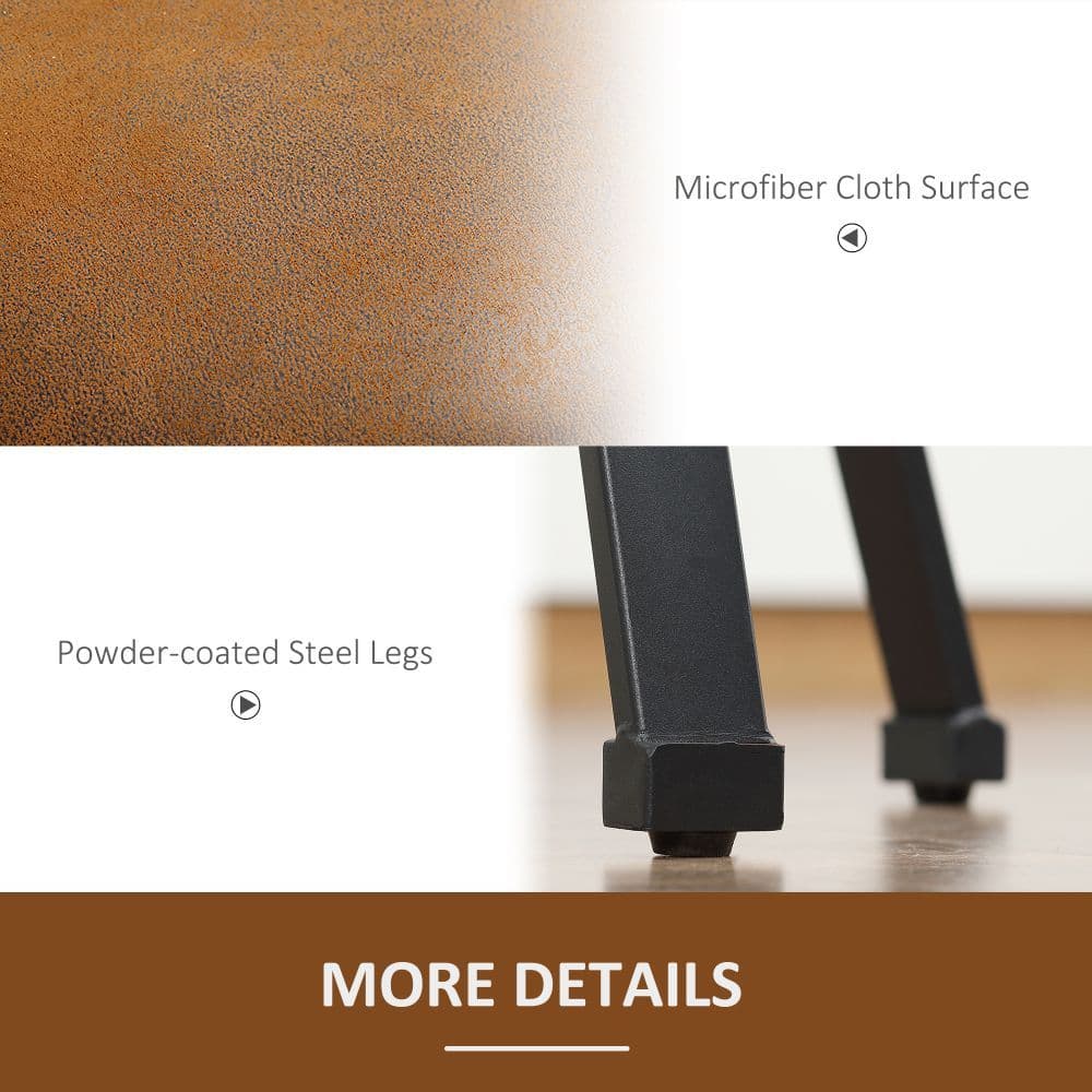 image-Bar Stools Set of 2 Microfiber Cloth Bar Chairs W/ Steel Legs Brown