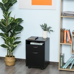 image-HOMCOM 60cm Storage Cabinet w/ Drawer Open Shelf Metal Handles 4 Wheels Black