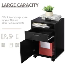 image-HOMCOM 60cm Storage Cabinet w/ Drawer Open Shelf Metal Handles 4 Wheels Black