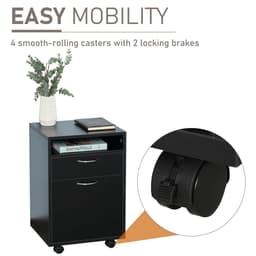 image-HOMCOM 60cm Storage Cabinet w/ Drawer Open Shelf Metal Handles 4 Wheels Black