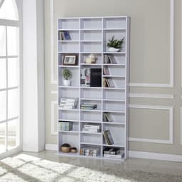 image-HOMCOM CD DVD Media Storage Shelves Display Shelf Racks Wooden Frame White