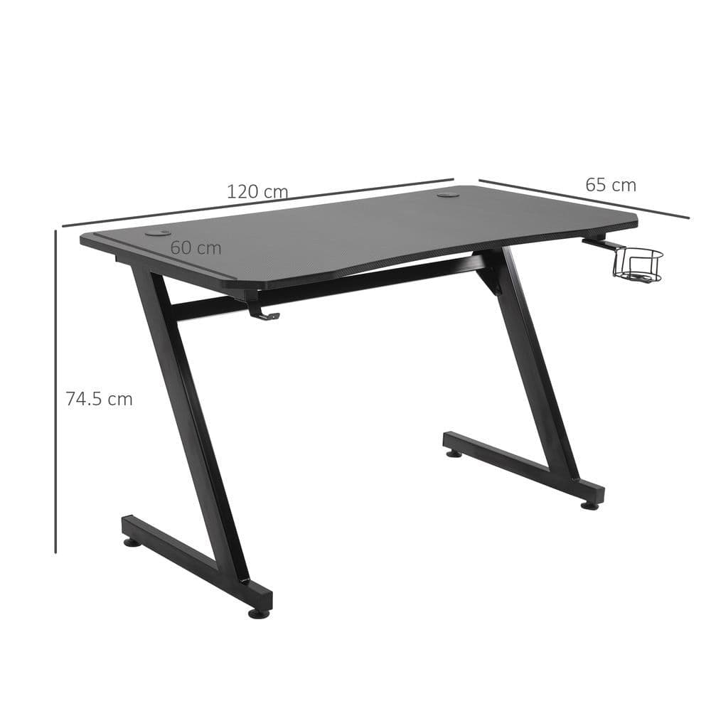 image-Gaming Desk Steel Frame Cup Headphone Holder Adjustable Feet Home Black