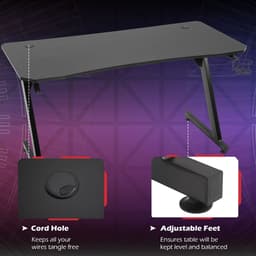 image-Gaming Desk Steel Frame Cup Headphone Holder Adjustable Feet Home Black