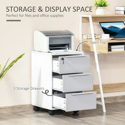 image-3-Drawer Locking File Cabinet Mobile Chest of Drawers Side Table Wheels