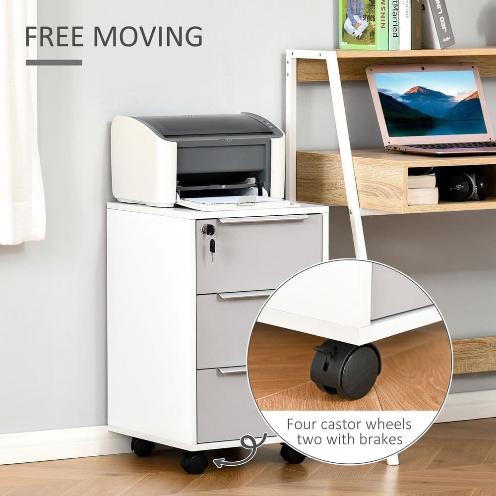image-3-Drawer Locking File Cabinet Mobile Chest of Drawers Side Table Wheels
