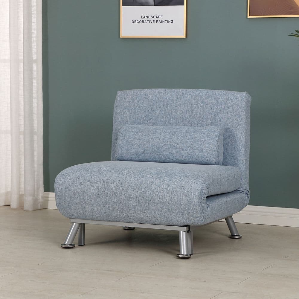 image-Single Folding 5 Position Convertible Sleeper Chair Sofa Bed Blue
