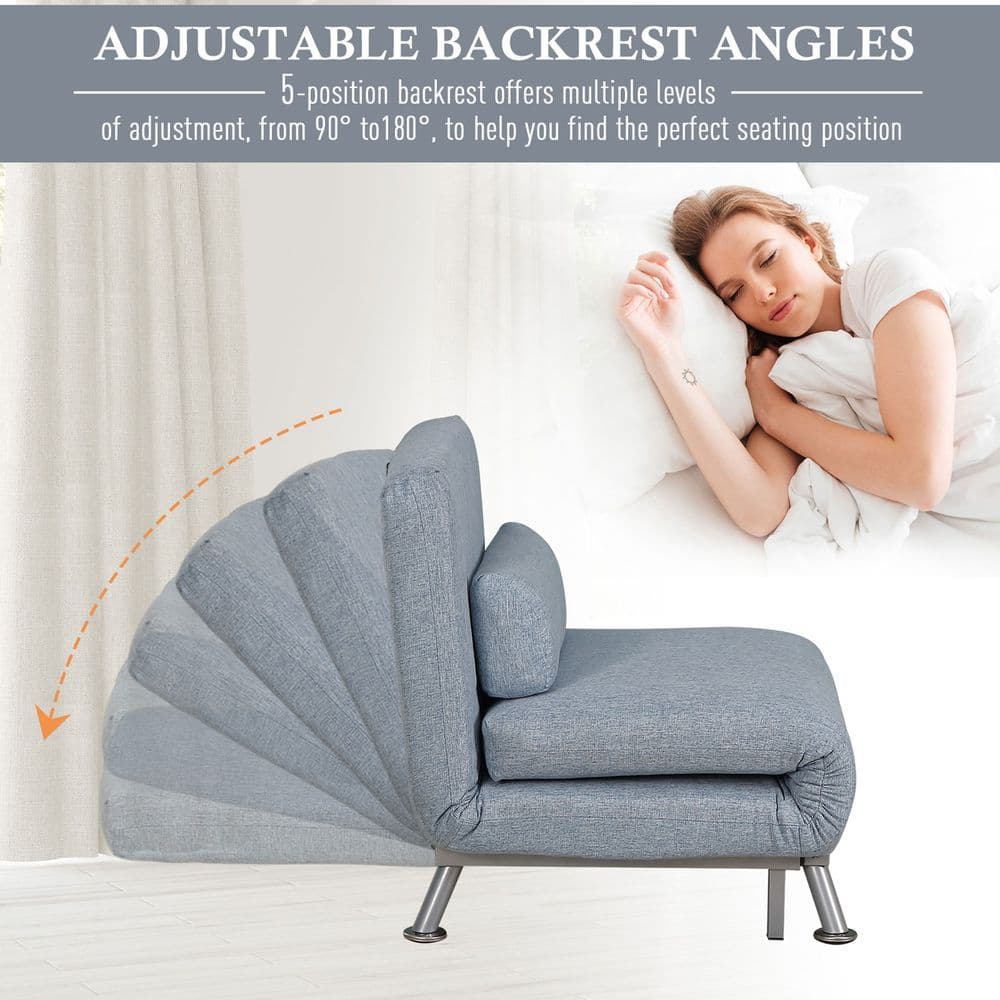 image-Single Folding 5 Position Convertible Sleeper Chair Sofa Bed Blue
