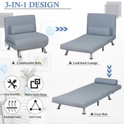 image-Single Folding 5 Position Convertible Sleeper Chair Sofa Bed Blue