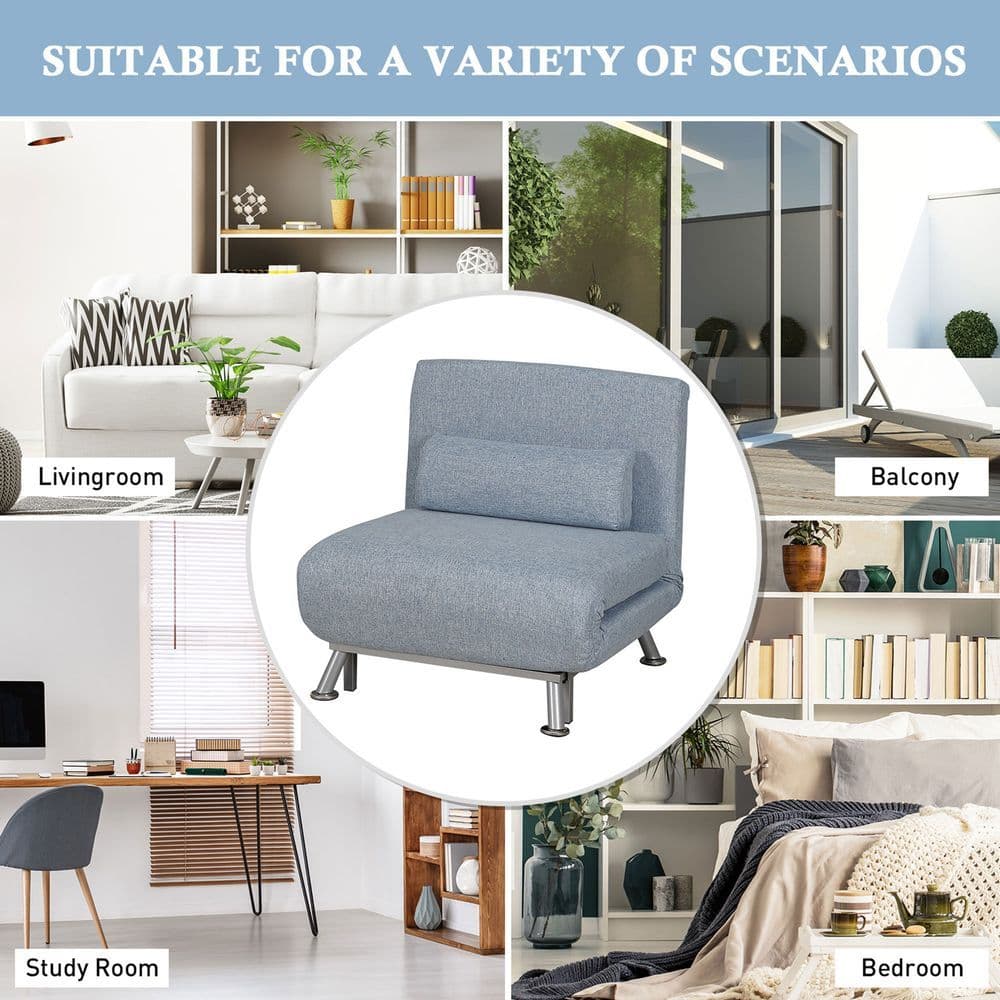 image-Single Folding 5 Position Convertible Sleeper Chair Sofa Bed Blue