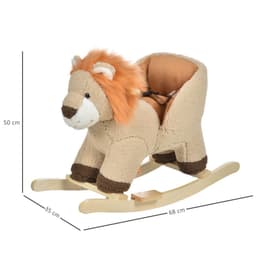 image-Kids Rocking Lion Plush Ride On Seat Sound Button Wood Base Seat Belt HOMCOM