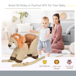 image-Kids Rocking Lion Plush Ride On Seat Sound Button Wood Base Seat Belt HOMCOM
