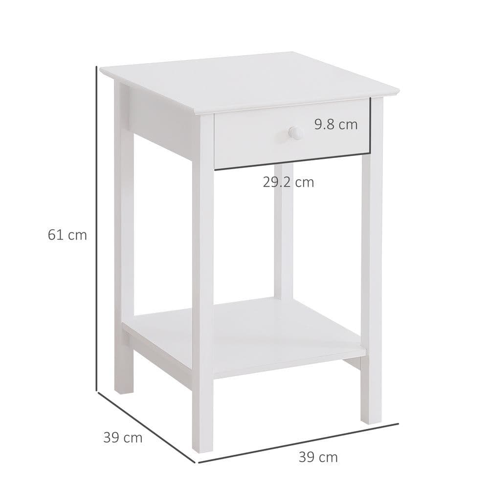 image-Wooden Bedside Table Cabinet W/ Drawer Shelf Storage End Side White