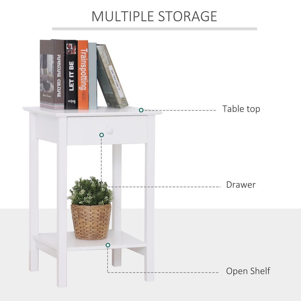 image-Wooden Bedside Table Cabinet W/ Drawer Shelf Storage End Side White