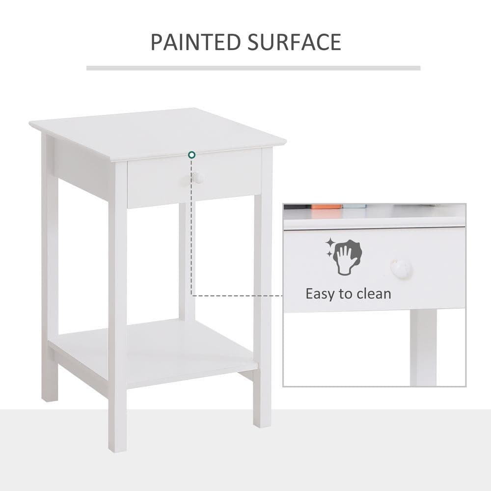 image-Wooden Bedside Table Cabinet W/ Drawer Shelf Storage End Side White