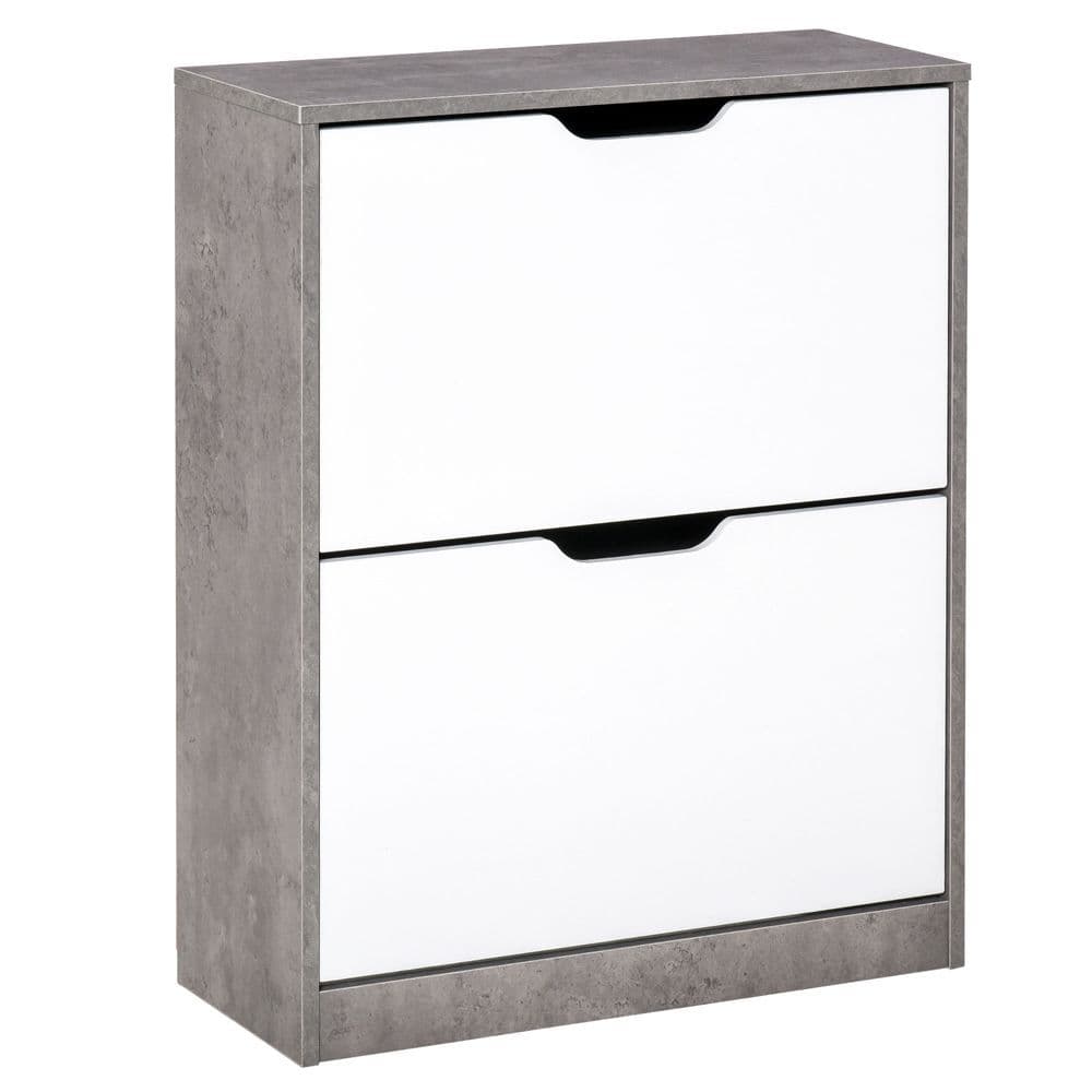 image-Two Drawer Shoe Cabinet Home Storage Organiser Groove Handles Hallway HOMCOM