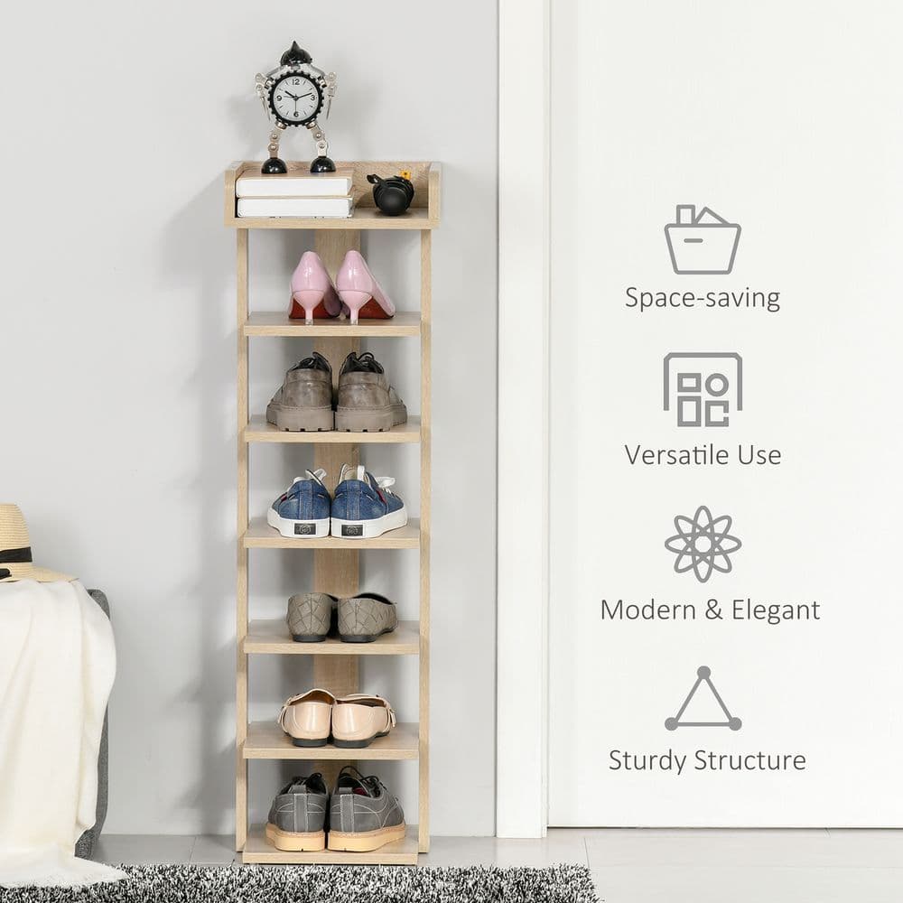 image-7 Tier Shoe Rack Organizer Storage Shelf Wooden Display Cabinet Oak