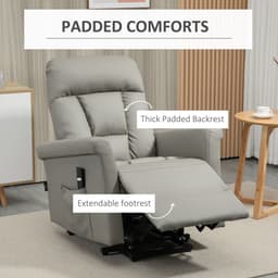 image-Power Lift Chair, PU Leather Electric Recliner with Side Pocket, Grey HOMCOM