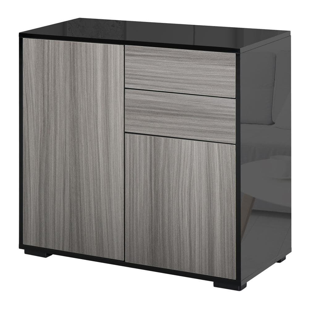 image-Side Cabinet 2 Door Cabinet and 2 Drawer for Home Office Grey Black