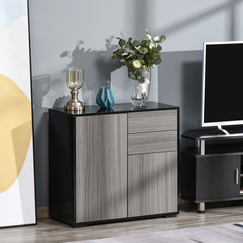 image-Side Cabinet 2 Door Cabinet and 2 Drawer for Home Office Grey Black