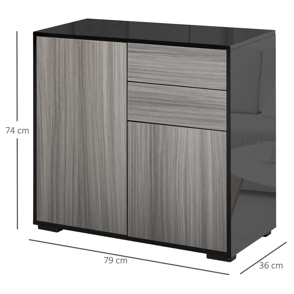 image-Side Cabinet 2 Door Cabinet and 2 Drawer for Home Office Grey Black