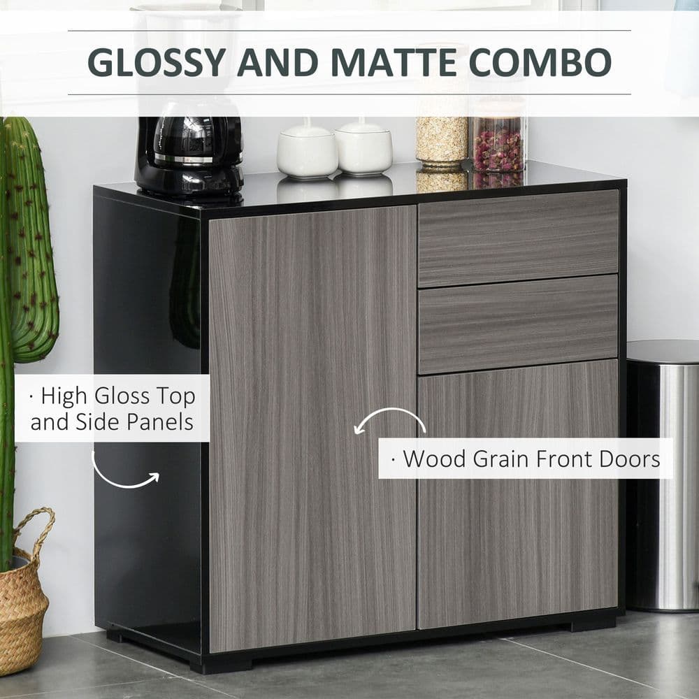 image-Side Cabinet 2 Door Cabinet and 2 Drawer for Home Office Grey Black