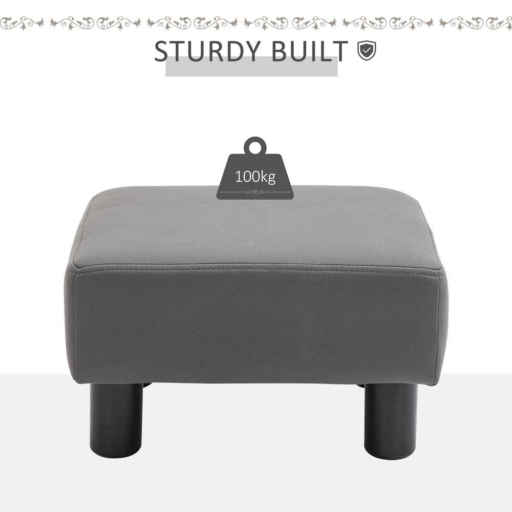 image-Ottoman Footrest Seat Chair Footstool Small PU Leather Home Office Grey