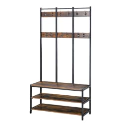 image-Entryway Coat Rack Hall Tree Shoe Bench 3 in 1 Design Metal Rack HOMCOM