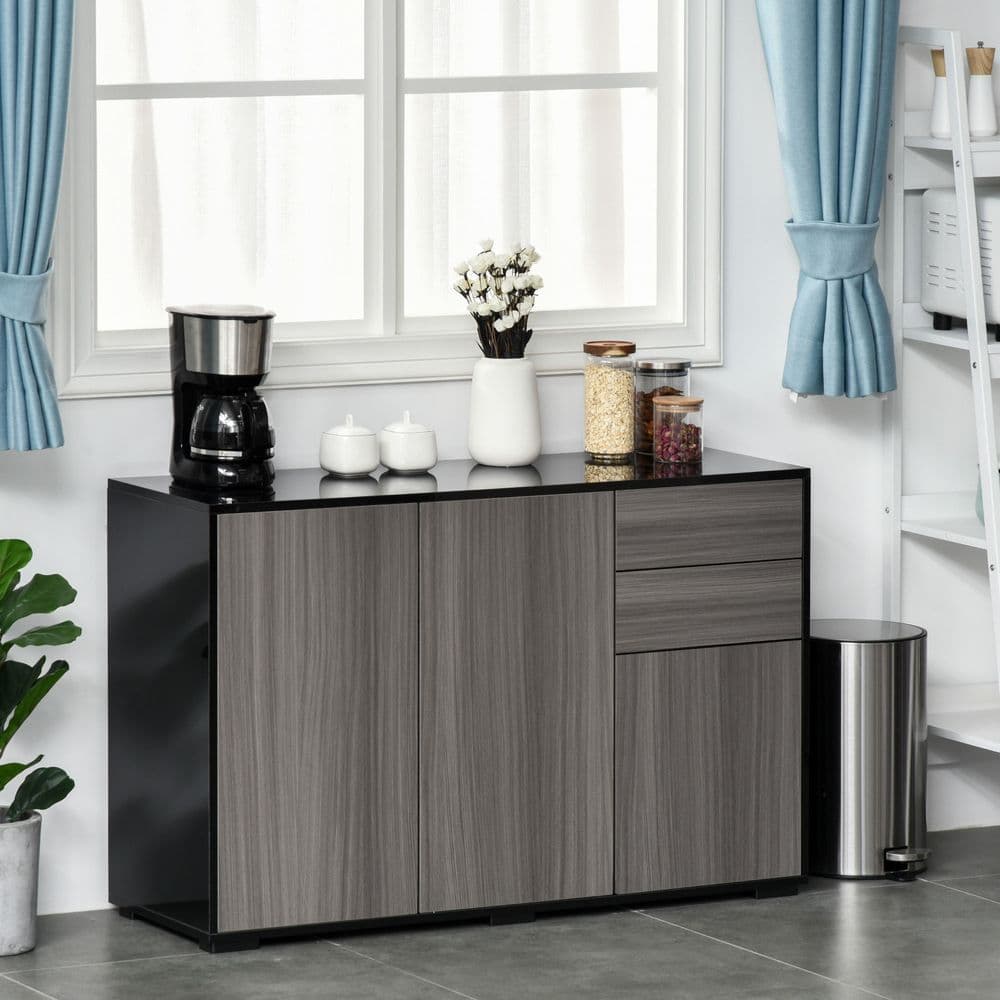 image-Side Cabinet 2 Door Cabinet and 2 Drawer for Home Office Grey Black