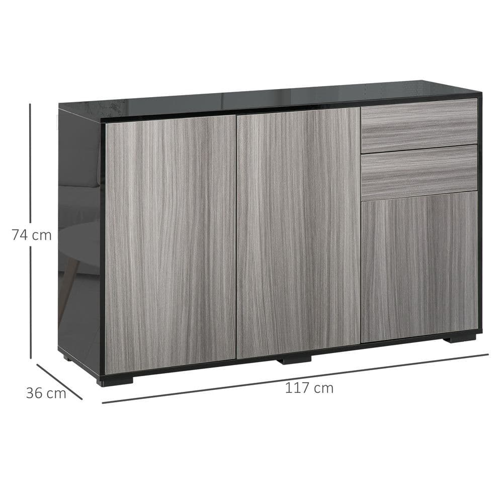 image-Side Cabinet 2 Door Cabinet and 2 Drawer for Home Office Grey Black