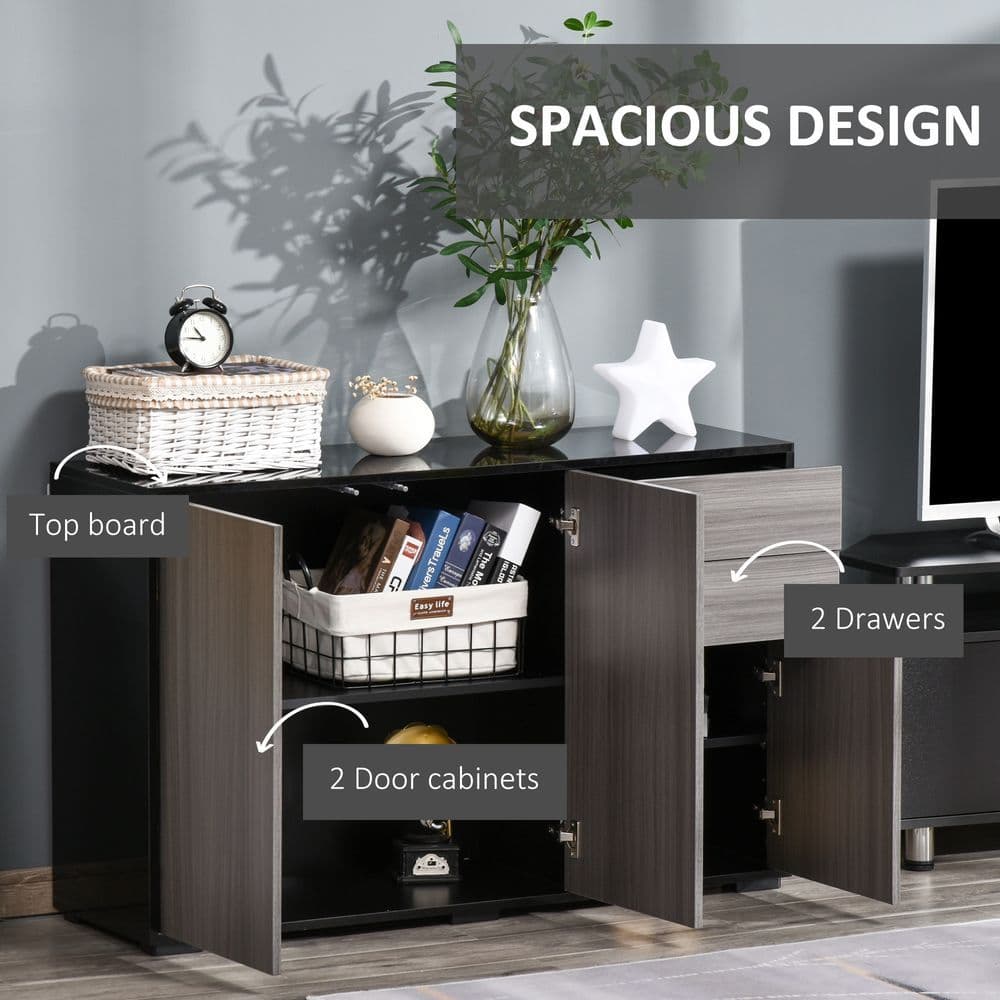 image-Side Cabinet 2 Door Cabinet and 2 Drawer for Home Office Grey Black