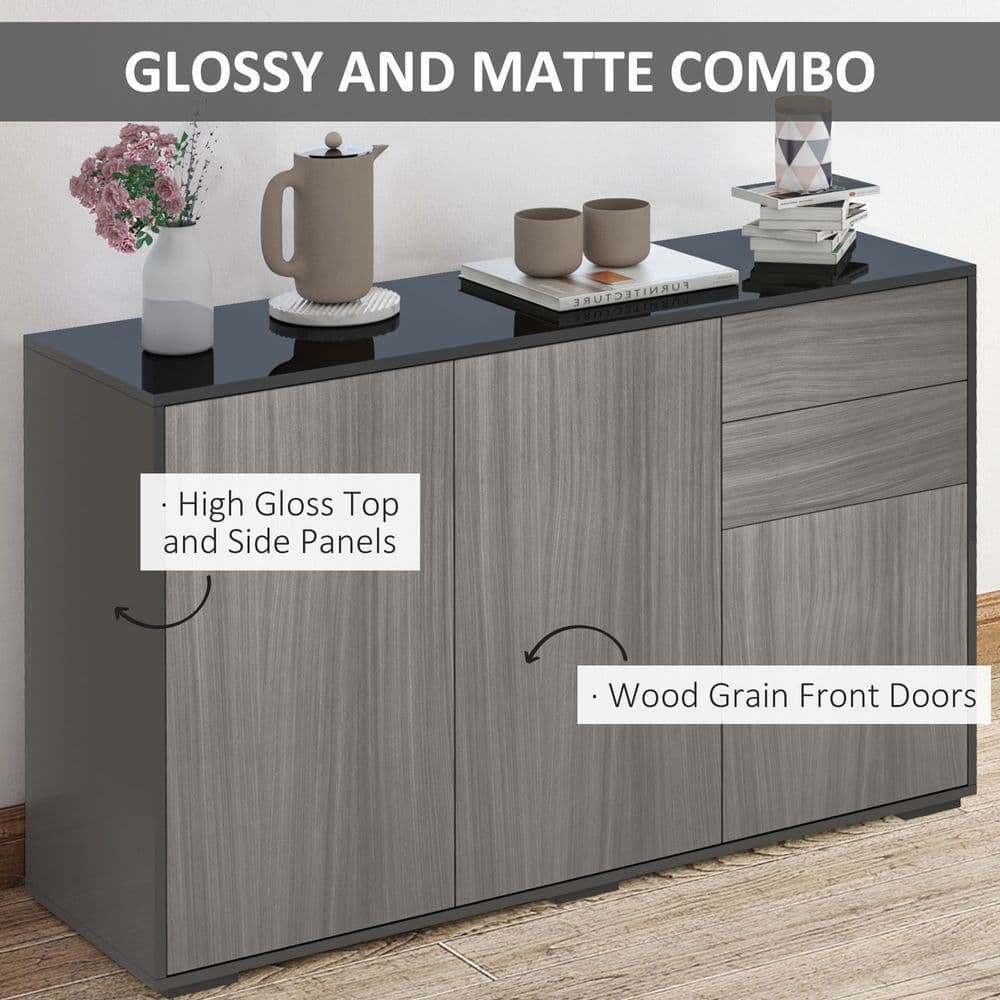 image-Side Cabinet 2 Door Cabinet and 2 Drawer for Home Office Grey Black