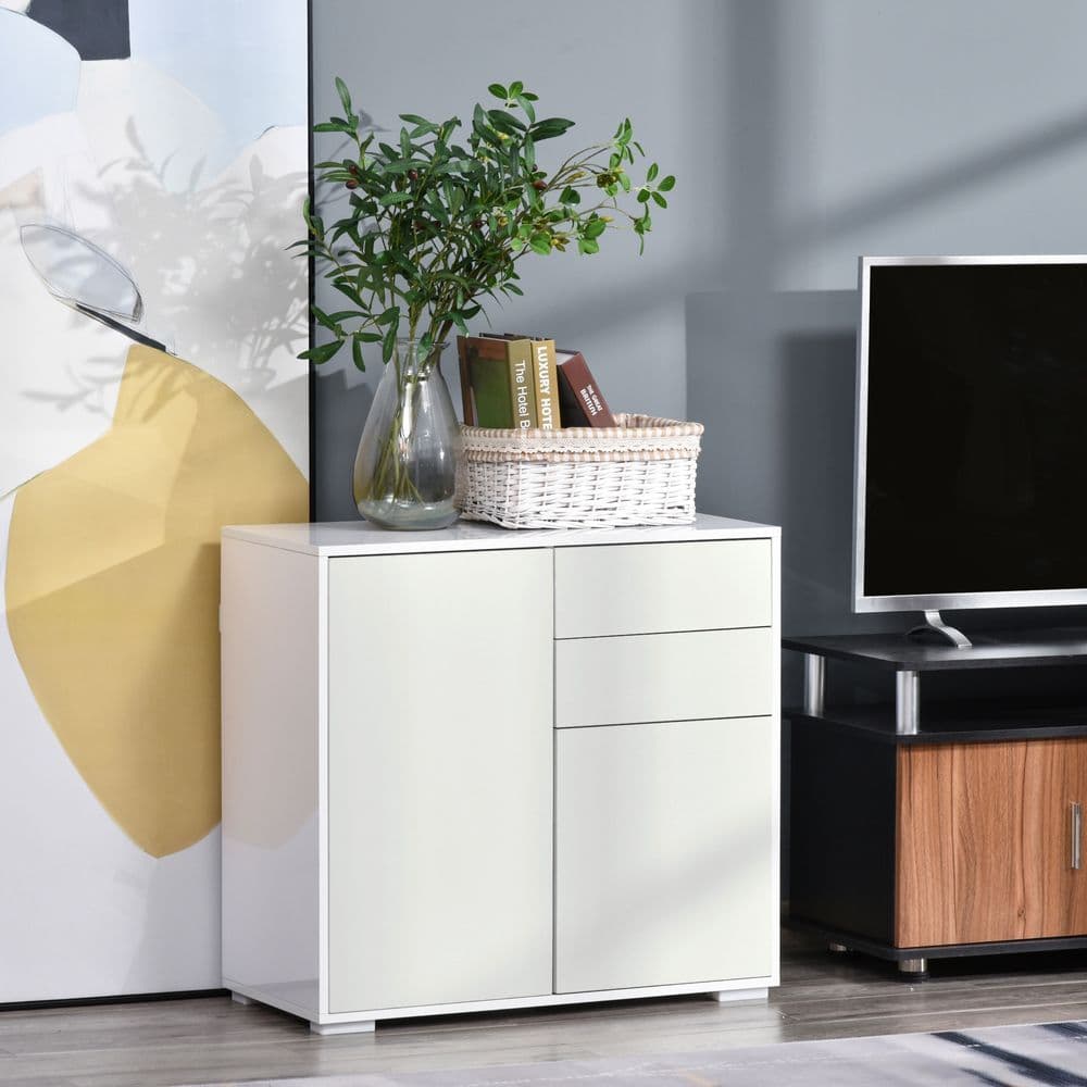 image-Side Cabinet with 2 Door Cabinet and 2 Drawer for Home Office White