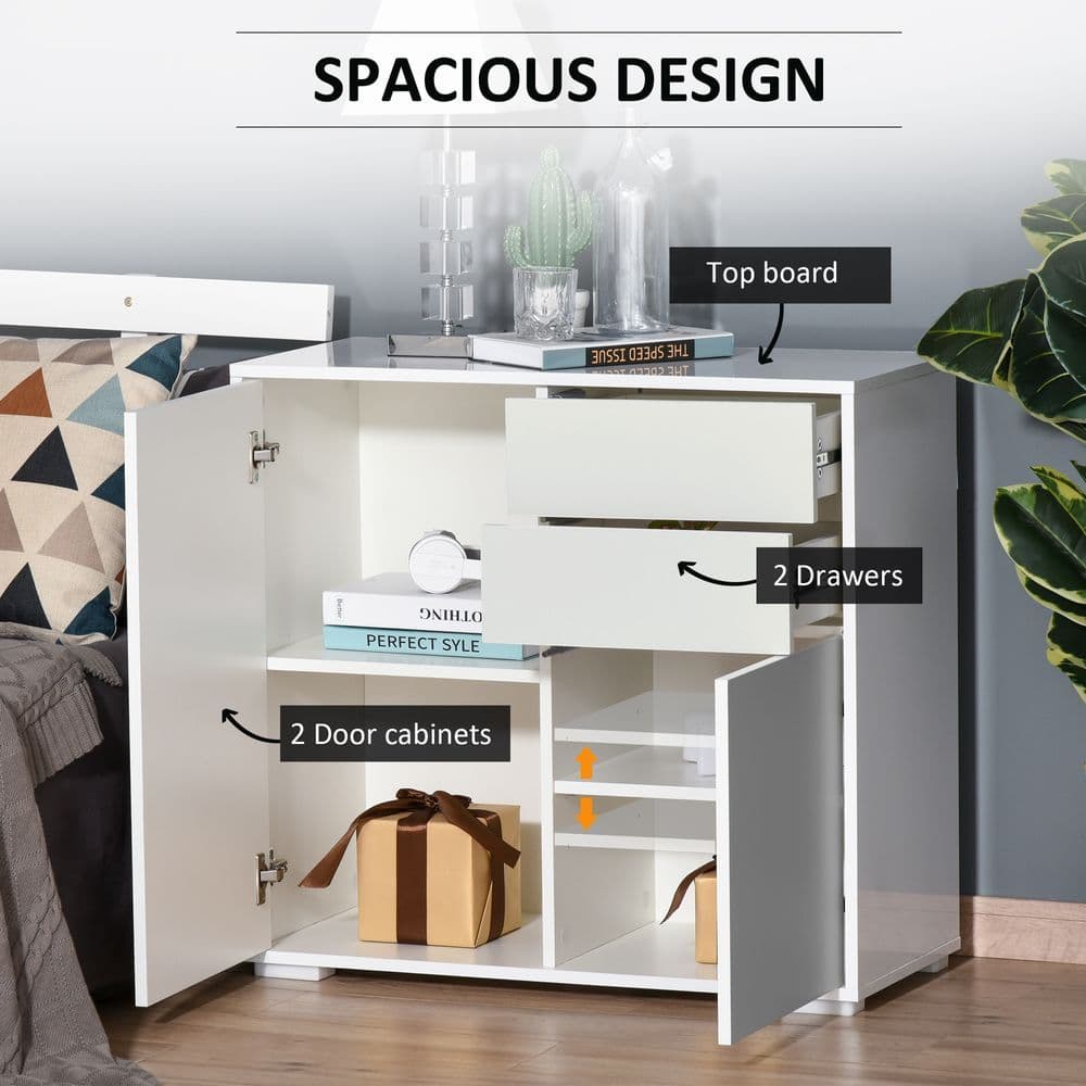 image-Side Cabinet with 2 Door Cabinet and 2 Drawer for Home Office White