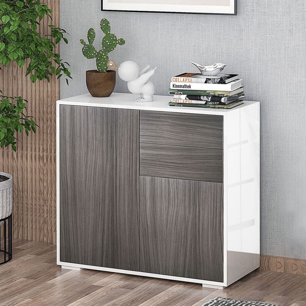 image-Side Cabinet with 2 Door Cabinet and 2 Drawer for Home Office Grey