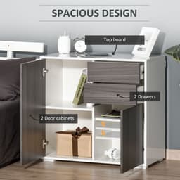 image-Side Cabinet with 2 Door Cabinet and 2 Drawer for Home Office Grey
