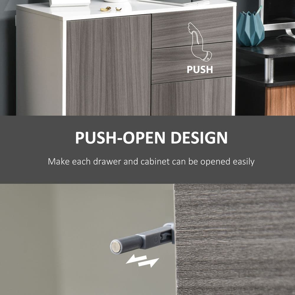 image-Side Cabinet with 2 Door Cabinet and 2 Drawer for Home Office Grey
