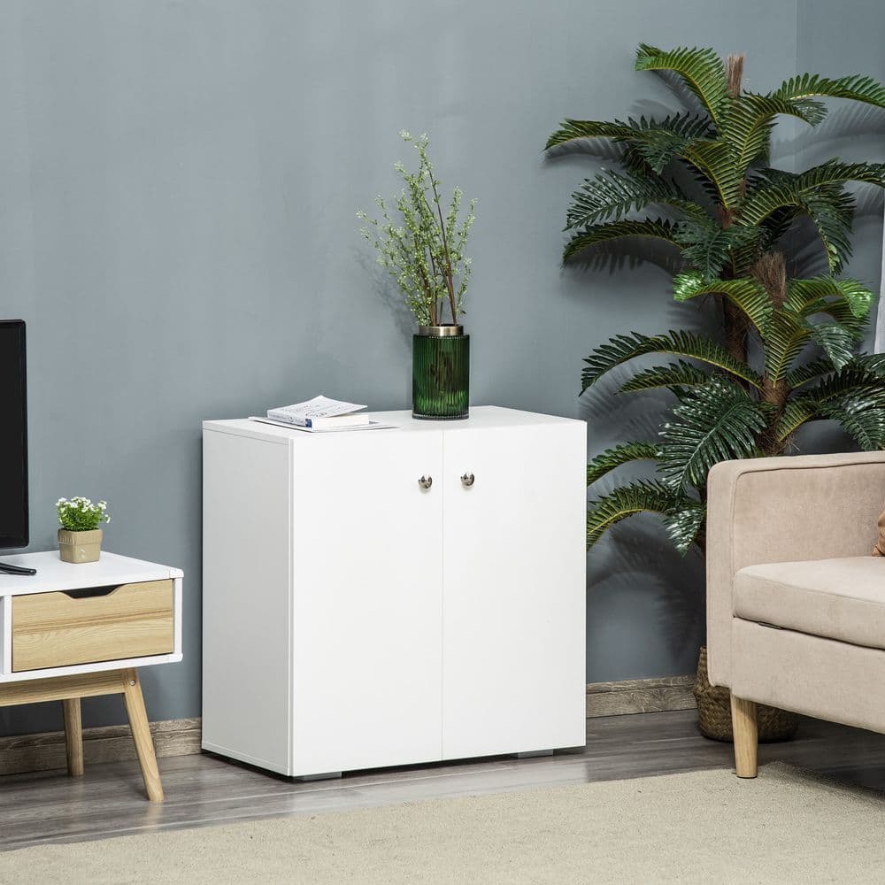 image-HOMCOM Freestanding Storage Cabinet w/ Two Shelves Wooden Sideboard - White