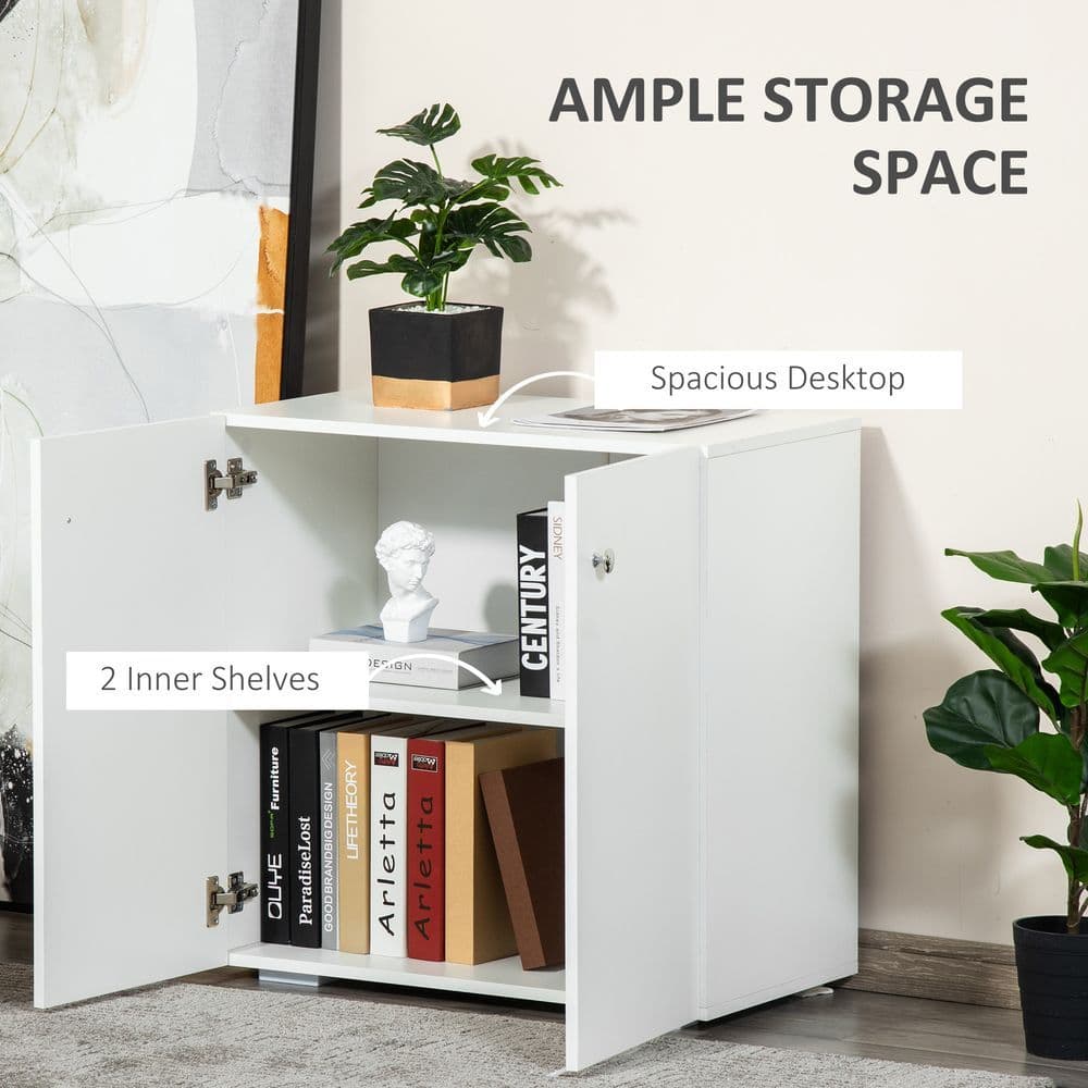 image-HOMCOM Freestanding Storage Cabinet w/ Two Shelves Wooden Sideboard - White
