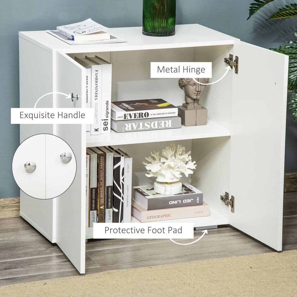 image-HOMCOM Freestanding Storage Cabinet w/ Two Shelves Wooden Sideboard - White