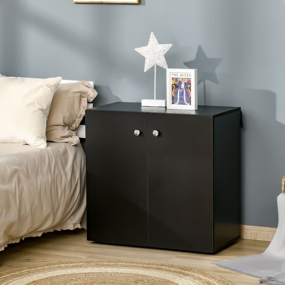 image-HOMCOM Freestanding Storage Cabinet w/ Two Shelves Wooden Sideboard - Black