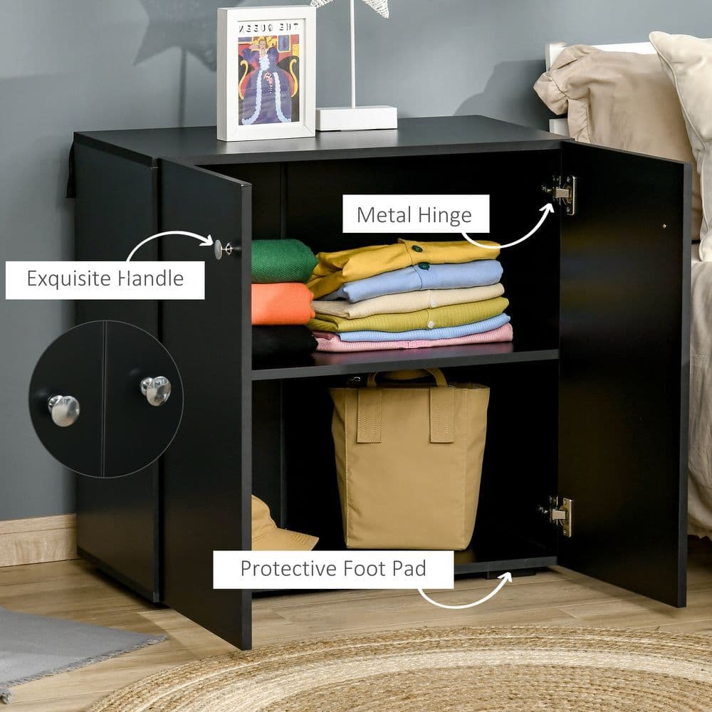 image-HOMCOM Freestanding Storage Cabinet w/ Two Shelves Wooden Sideboard - Black