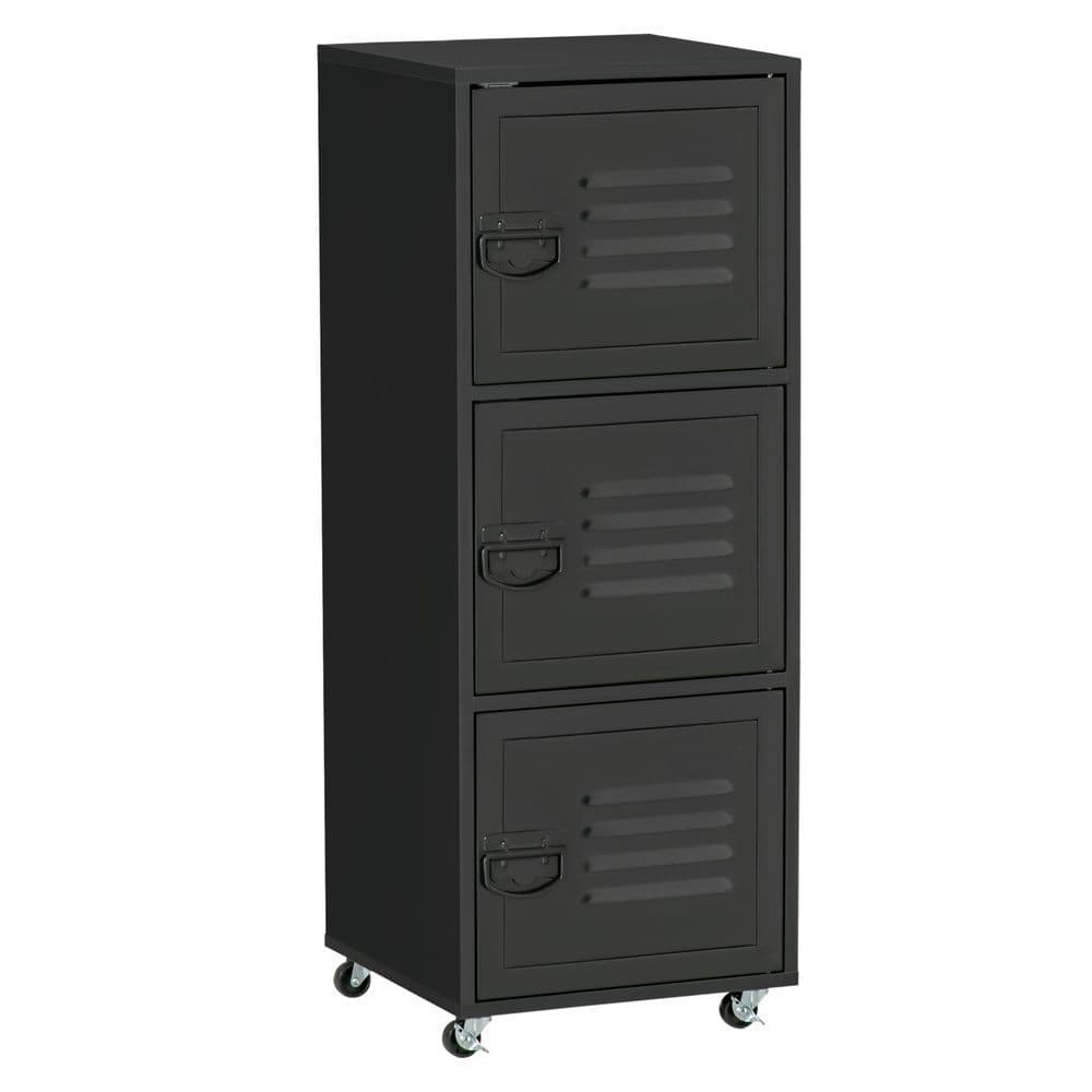 image-Rolling Storage Cabinet 3-Tier Mobile File Cabinet with Wheels Black