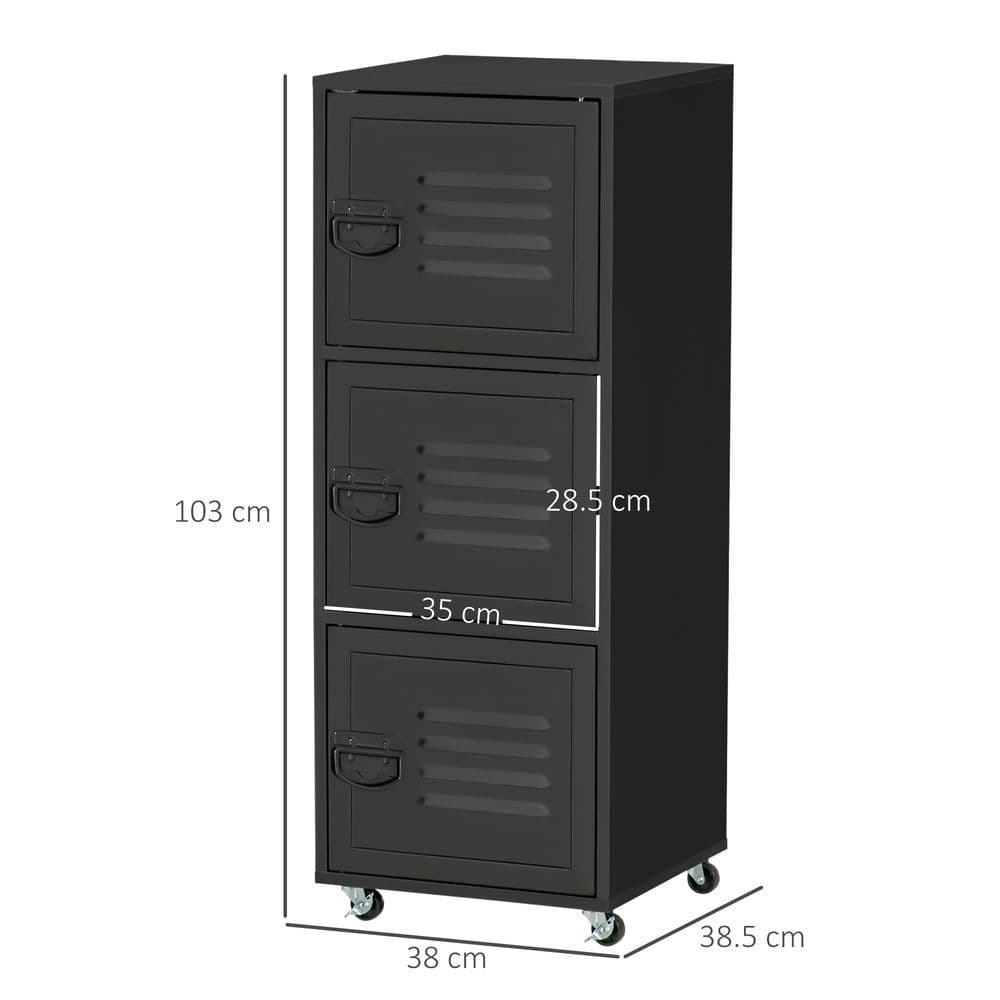 image-Rolling Storage Cabinet 3-Tier Mobile File Cabinet with Wheels Black