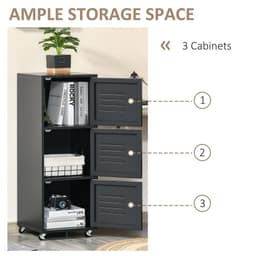 image-Rolling Storage Cabinet 3-Tier Mobile File Cabinet with Wheels Black