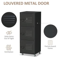 image-Rolling Storage Cabinet 3-Tier Mobile File Cabinet with Wheels Black