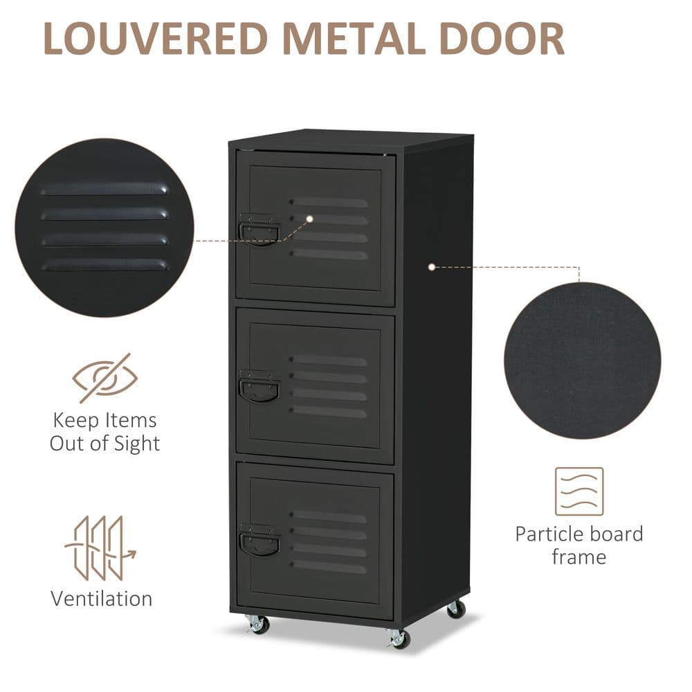 image-Rolling Storage Cabinet 3-Tier Mobile File Cabinet with Wheels Black