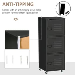 image-Rolling Storage Cabinet 3-Tier Mobile File Cabinet with Wheels Black