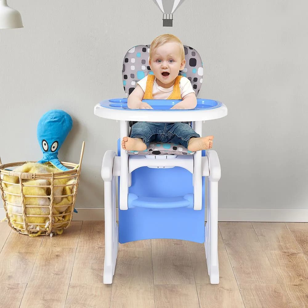 image-3-in-1 Convertible Baby High Chair Booster Seat w/ Removable Tray Blue